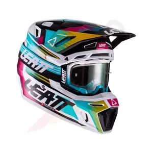 Leatt GPX 8.5 V22 cross enduro motorcykelhjelm + Velocity 5.5 aqua goggles turkis sort pink S-1