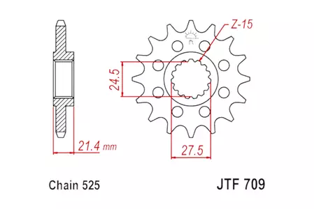 Pinion față JT JT JTF709.15, 15z dimensiune 525 - JTF709.15