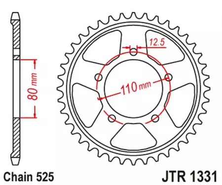 JT bageste tandhjul JTR1331.42, 42z størrelse 525 sort-2