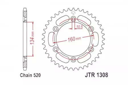 Aluminijski stražnji lančanik JT JTA1308.43BLK, 43z, veličina 520, crni-2