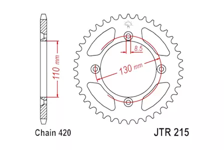 JT алуминиево задно зъбно колело JTA215.50RED, 50z размер 420 червено-1