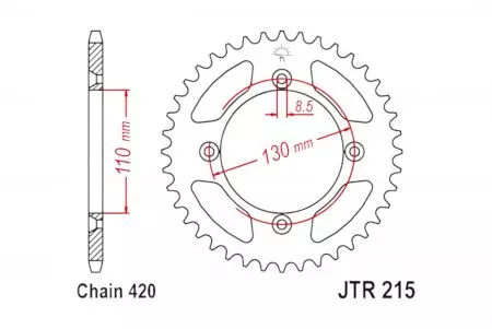 Alu Kettenrad JT JTA215.50RED, 50 Zähne Teilung 420 rot-2