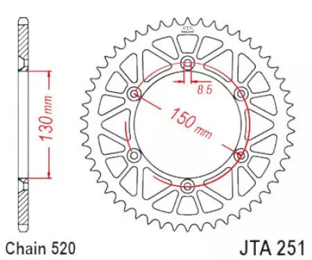 Aluminijski stražnji lančanik JT JTA251.48BLK, 48z, veličina 520, crni - JTA251.48BLK