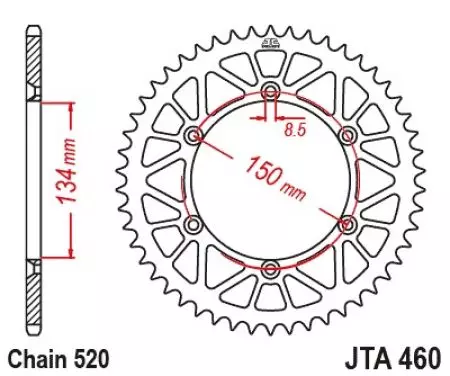 JT alumiininen takarenkaan ketjupyörä JTA460.48BLK, 48z koko 520 musta-1