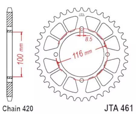 Πίσω γρανάζι αλουμινίου JT JTA461.52BLK, 52z μέγεθος 420 μαύρο - JTA461.52BLK