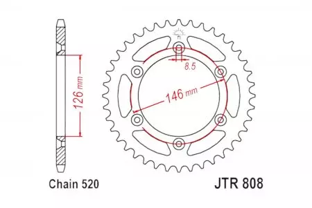 JT hliníkové zadní řetězové kolo JTA808.46BLK, 46z velikost 520 černá-2