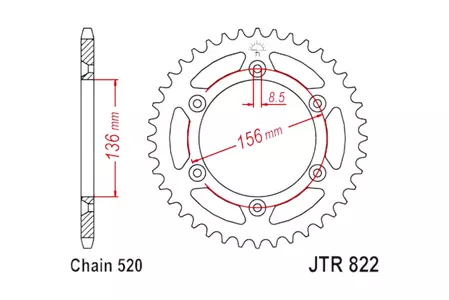 JT aluminium achtertandwiel JTA822.50BLU, 50z maat 520 blauw - JTA822.50BLU