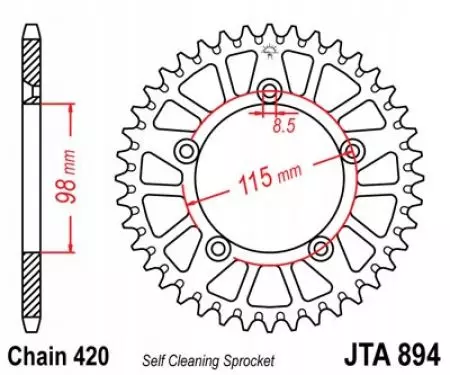 JT roda dentada traseira em alumínio JTA894.48ORG, 48z tamanho 420 laranja - JTA894.48ORG