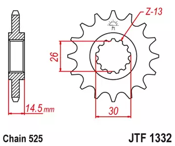 JT priekšējais zobrats JTF1332.16RB, 16z izmērs 525 ar vibrāciju slāpētāju - JTF1332.16RB