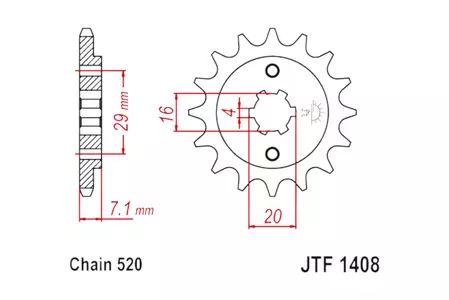 Piñón delantero JT JTF1408.15, 15z tamaño 520 - JTF1408.15