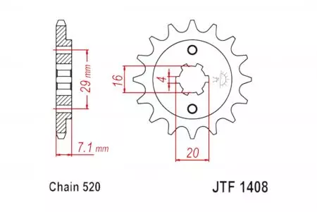 Roda dentada dianteira JT JTF1408.15, 15z tamanho 520-2