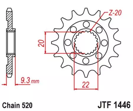 Zębatka przód JT JTF1446.13, 13z rozmiar 520-2