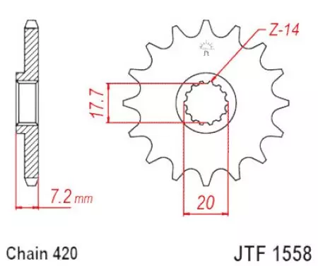 Forreste tandhjul JT JTF1558.14, 14z størrelse 420 - JTF1558.14