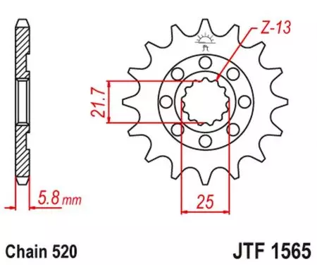 Roda dentada dianteira JT JTF1565.13, 13z tamanho 520-2