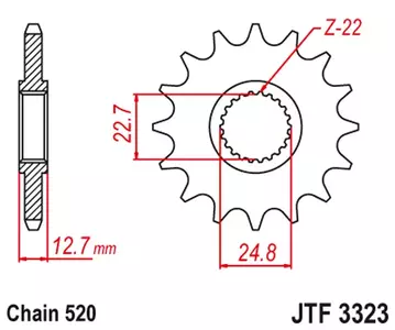 Roda dentada dianteira JT JTF3323.22, 22z tamanho 520 - JTF3323.22