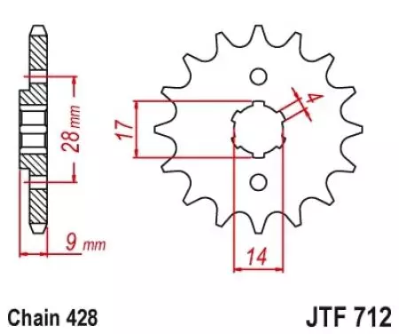 Priekšējais zobrats JT JTF712.13, 13z izmērs 428 - JTF712.13