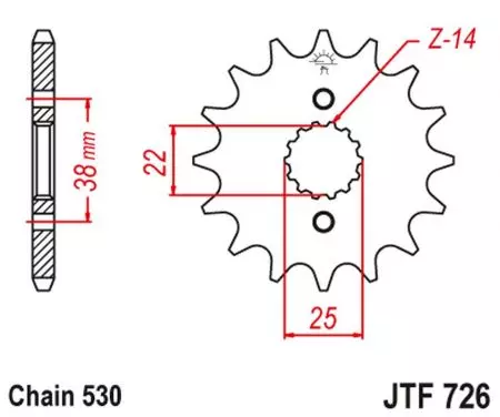 Roda dentada dianteira JT JTF726.15, 15z tamanho 530-2