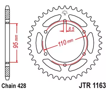 Čelični stražnji lančanik JT JTR1163.45, 45z, veličina 428 - JTR1163.45