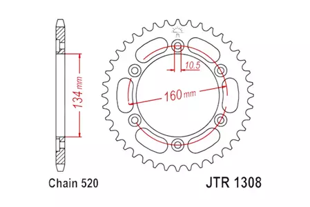 Tagumine hammasratas JT JTR1308.40, 40z suurus 520-1