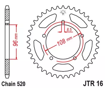 Zadné reťazové koleso JT JTR16.44, 44z veľkosť 520 - JTR16.44