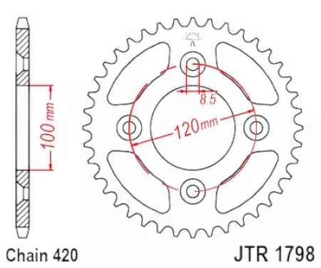 Kettenrad hinten Stahl JT JTR1798.47, 47 Zähne Teilung 420 - JTR1798.47