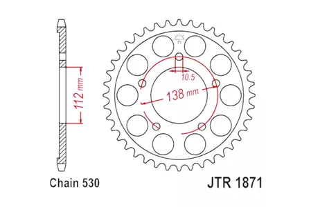 Roda dentada traseira JT JTR1871.50, 50z tamanho 530-1