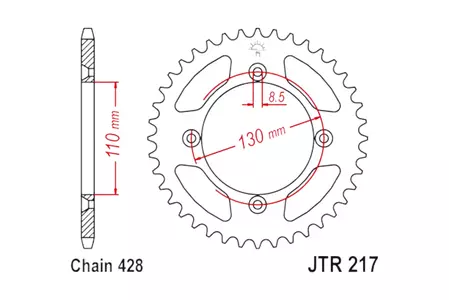 Kettenrad hinten Stahl JT JTR217.52, 52 Zähne Teilung 428 - JTR217.52