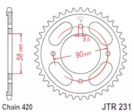 Kettenrad hinten Stahl JT JTR231.36, 36 Zähne Teilung 420 - JTR231.36