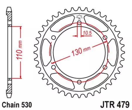 Kettenrad hinten Stahl JT JTR479.48ZBK, 48 Zähne Teilung 530 schwarz-2