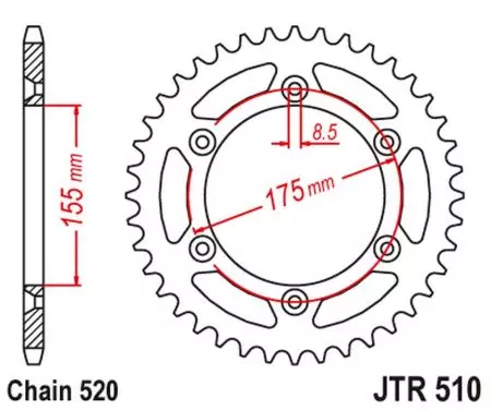 Roda dentada traseira JT JTR510.50, 50z tamanho 520-2