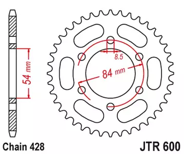 Piñón trasero JT JTR600.52, 52z tamaño 428 - JTR600.52