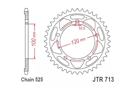 Pignone posteriore JT JTR713.42, 42z misura 525 - JTR713.42