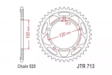 Bageste tandhjul JT JTR713.42, 42z størrelse 525-2