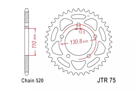 Čelični stražnji lančanik JT JTR75.43, 43z, veličina 520 - JTR75.43
