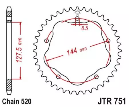 JT zadní řetězové kolo JTR751.43, 43z velikost 520 pro adaptér 15492 - JTR751.43