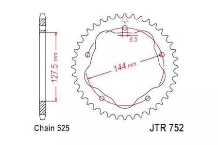 JT bakre stålkedjehjul JTR752.45, 45z storlek 525 för adapter 15492 - JTR752.45