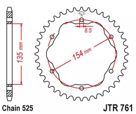 Roda dentada traseira JT JTR761.38, 38z tamanho 525-2