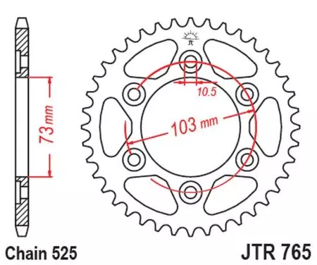 Bageste tandhjul JT JTR765.43, 43z størrelse 525-2