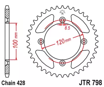 JT baghjul i stål JTR798.48ZBK, 48z størrelse 428 sort-1