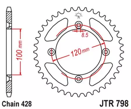 JT teräksinen takarenkaan ketjupyörä JTR798.48ZBK, 48z koko 428 musta-2