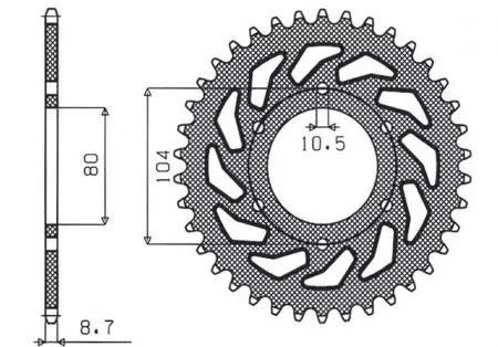 Sunstar oceľové zadné reťazové koleso SUNR1-6344-33 Kawasaki Z 750C 80-87 GPZ 1100 81-85 GPZ 750 83-89 GPZ 750 Turbo 82-87 JTR501.33-2