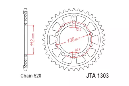 JT roda dentada traseira em alumínio JTA1303.44BLK, 44z tamanho 520 preto - JTA1303.44BLK