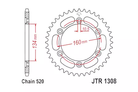 JT aluminiumskædehjul bagpå JTA1308.44BLK, 44z størrelse 520 sort-1