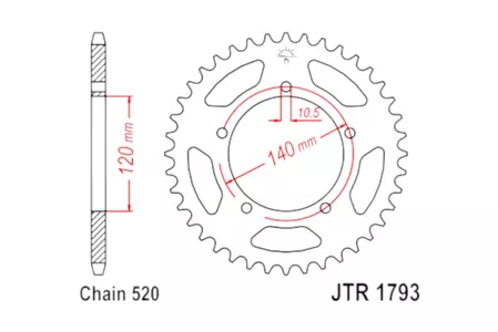 JT roda dentada traseira em alumínio JTA1793.43BLK, 43z tamanho 520 preto - JTA1793.43BLK
