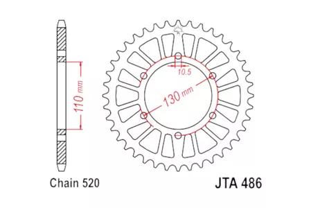 JT aluminiumskædehjul bagpå JTA486.42BLK, 42z størrelse 520 sort-1