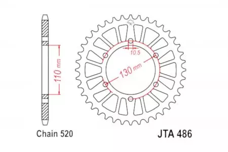 JT aluminiumskædehjul bagpå JTA486.42BLK, 42z størrelse 520 sort-2