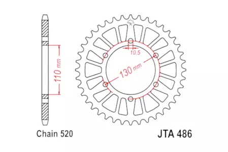 JT alumīnija aizmugurējais zobrats JTA486.45BLK, 45z izmērs 520 melns-1