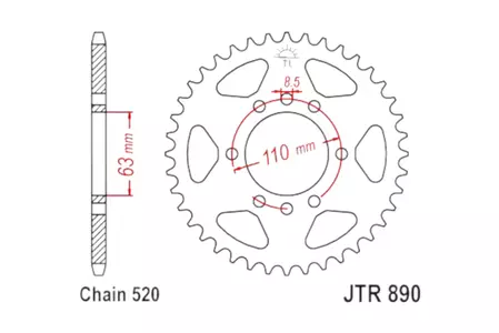 JT hliníkové zadní řetězové kolo JTA890.45BLK, velikost 45z 520 černá-1