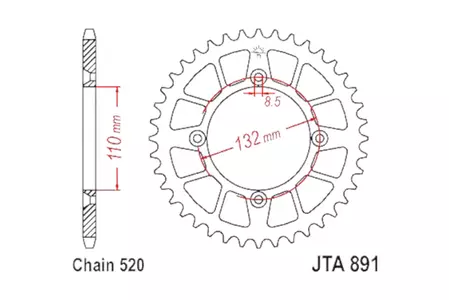 Zębatka tył aluminiowa JT JTA891.48ORG, 48z rozmiar 520 pomarańczowa-1
