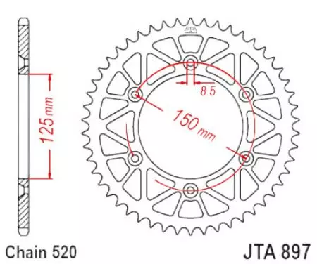 Duraluminio piñón trasero JT JTX897.50ORG, 50z tamaño 520 naranja-2